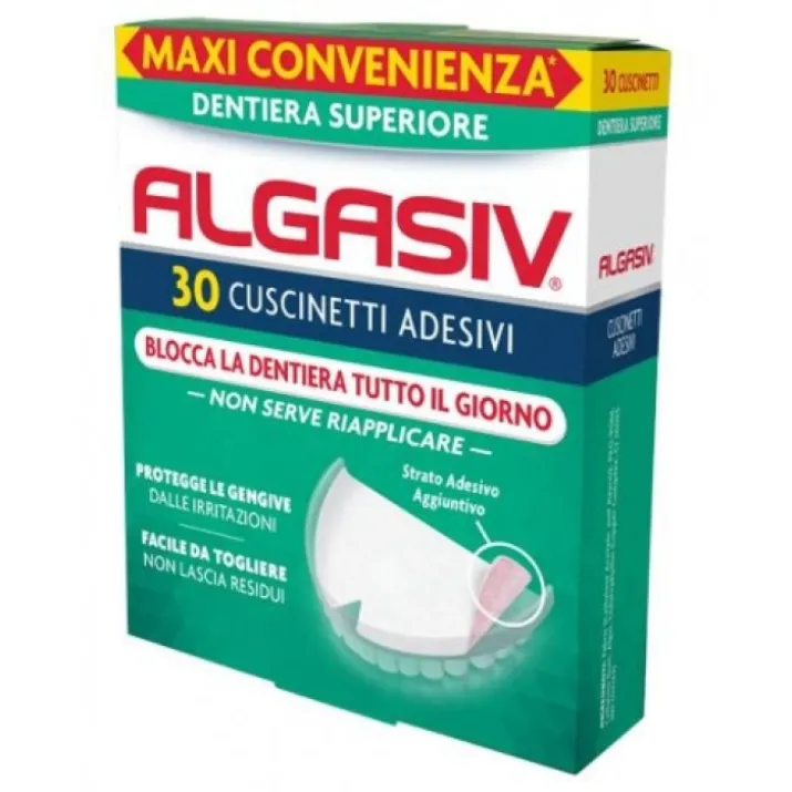 Adesivo Protesi Superiore Algasiv 30 Cuscinetti Adesivi