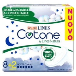 Cotone Bio Notte Con Ali Lines 8+2 Pezzi