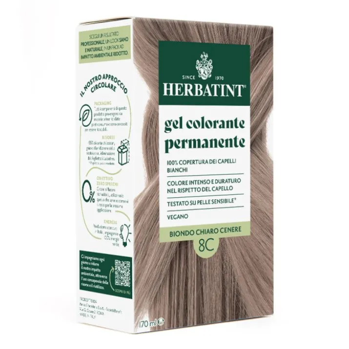 Gel Colorante Permanente 8C Biondo Chiaro Cenere HERBATINT® 170ml