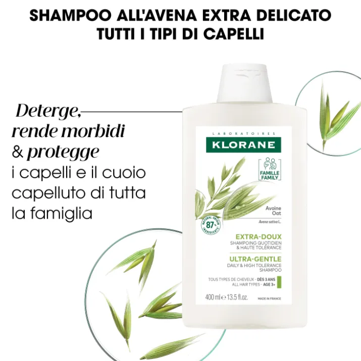 Klorane Shampoo all'Avena Extra delicato, tutti i tipi di capelli, 400ml
