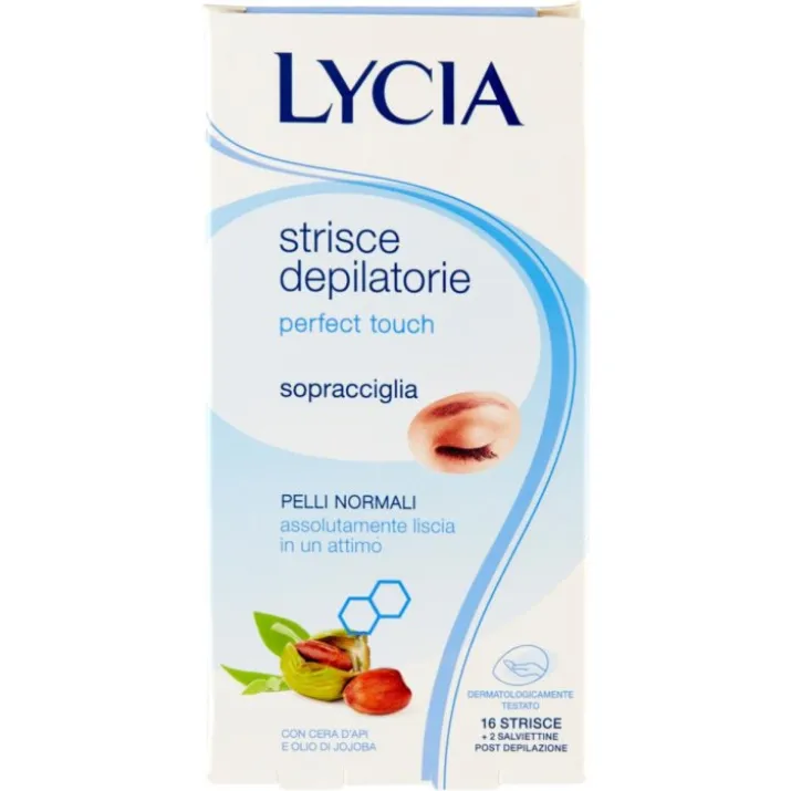 Lycia Perfect Touch Strisce Depilatorie Sopracciglia 16 Strisce+2 Salviettine Post Depilazione