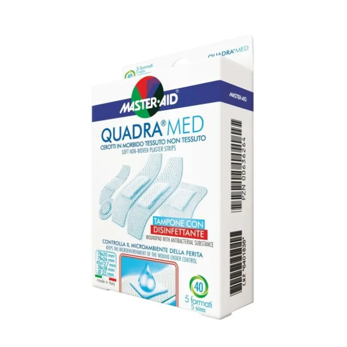 Master-Aid® Quadra Med® Cerotti In Morbido Tessuto Non Tessuto Tampone Con Disinfettante 20 Strip Medio