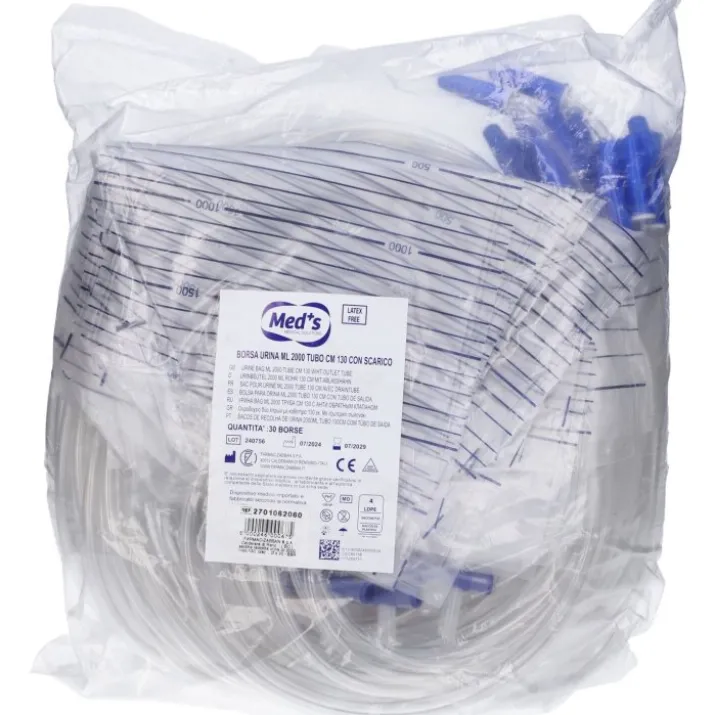 MED'S Borsa Urina 2000 ml Tubo 130 cm con Scarico SSR – 1 Confezione 30 Borse