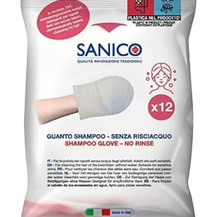 Sanico Guanto Shampoo Senza Risciacquo con Aloe e Vitamina E, 12 Pezzi